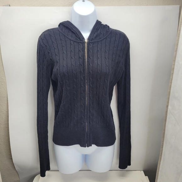 Sweet Romeo Hooded Pullover Relaxed Fit Knit Sweatshirt Black Womens Large - Picture 6 of 6